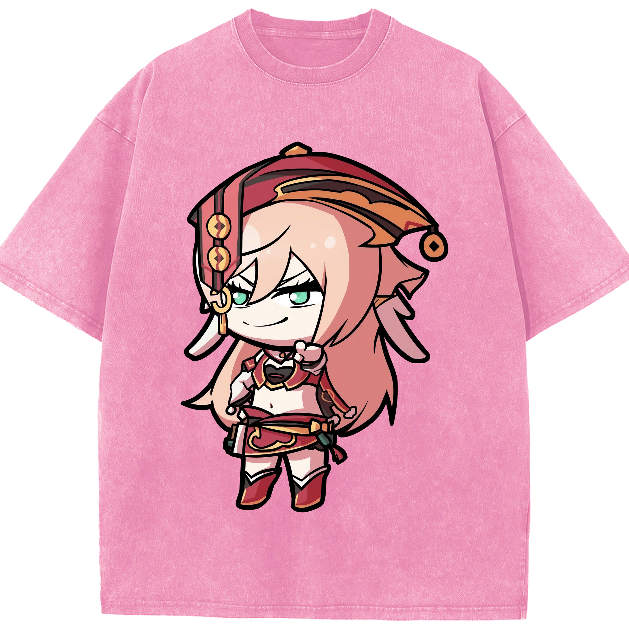 げんし神 ヤンフェイ genshin Yanfei 綿100% ヴィンテージ風 半袖Tシャツ（フロントプリント）